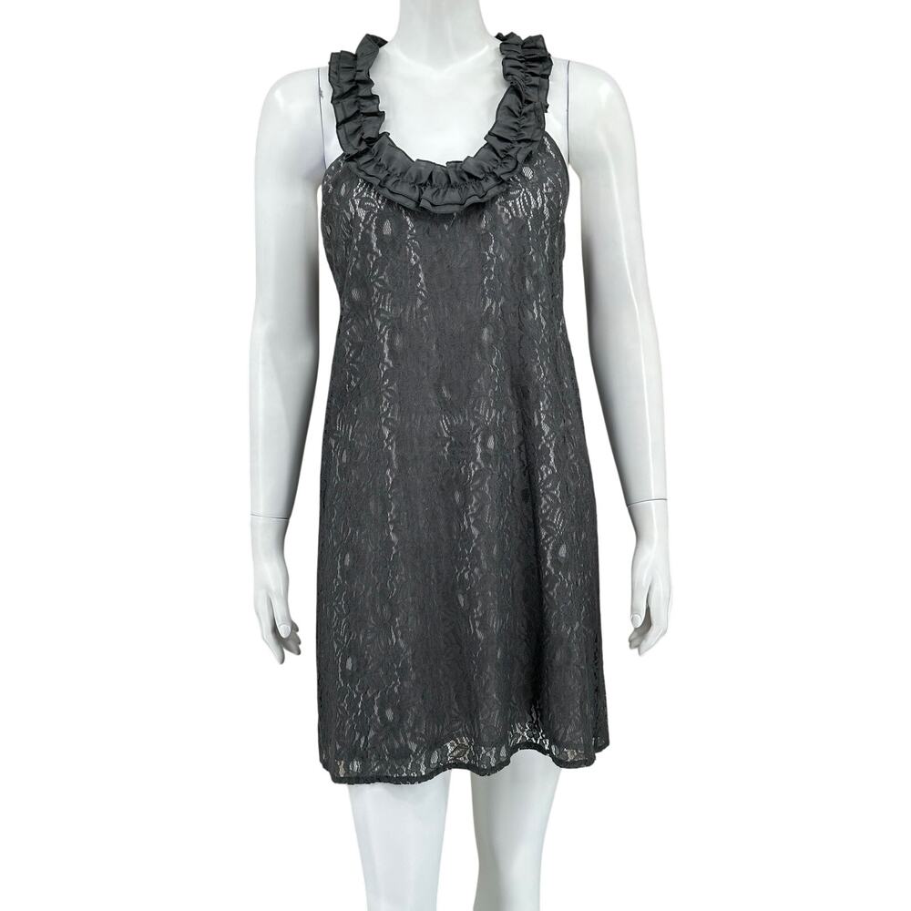 Calypso St Barth Dress Womens Medium‎ Gray Barclay Shift Lace Sleeveless Ruffle